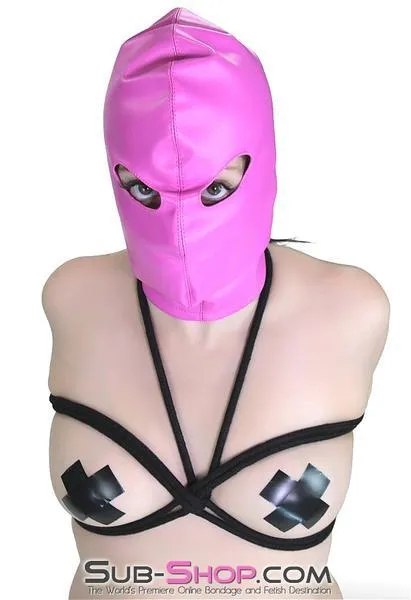 0565RS-SIS      Sissy Prissy Hot Pink Leatherette Open Lacing Back Eyes Bondage Girl Hood