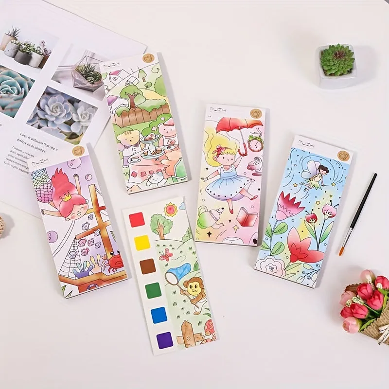 12pcs Childrens Watercolor Coloring Book Set with Paint Pens