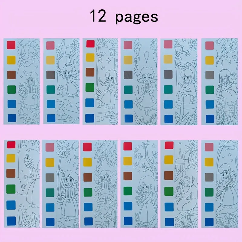12pcs Childrens Watercolor Coloring Book Set with Paint Pens