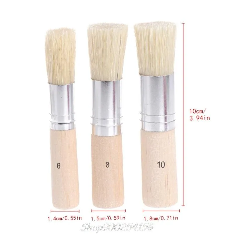 3Pcs/Set Wooden Stencil Brush Soft Bristle Brushes for  Acrylic Watercolor Oil Painting