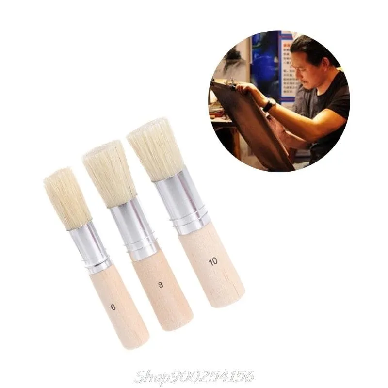 3Pcs/Set Wooden Stencil Brush Soft Bristle Brushes for  Acrylic Watercolor Oil Painting
