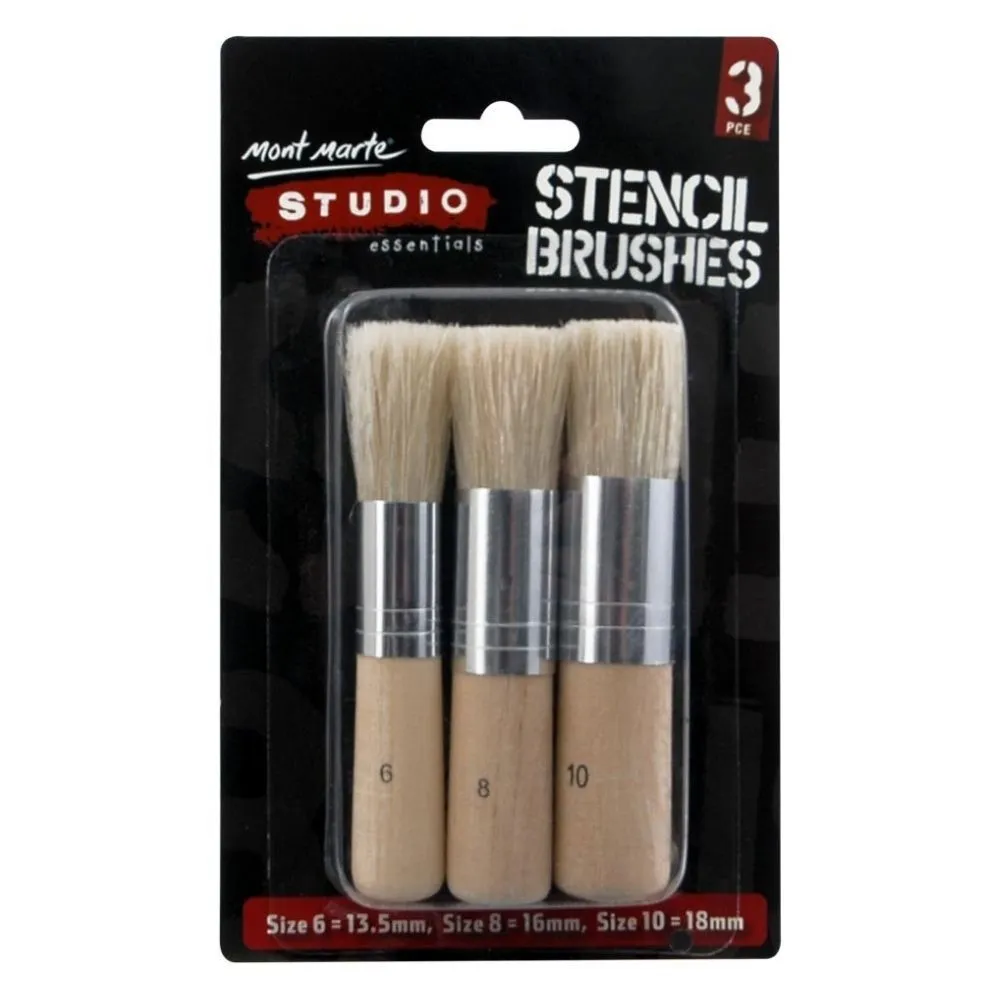 3Pcs/Set Wooden Stencil Brush Soft Bristle Brushes for  Acrylic Watercolor Oil Painting