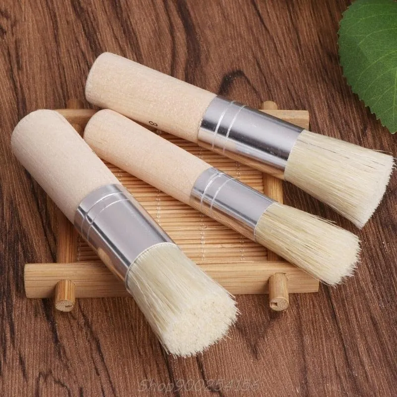 3Pcs/Set Wooden Stencil Brush Soft Bristle Brushes for  Acrylic Watercolor Oil Painting