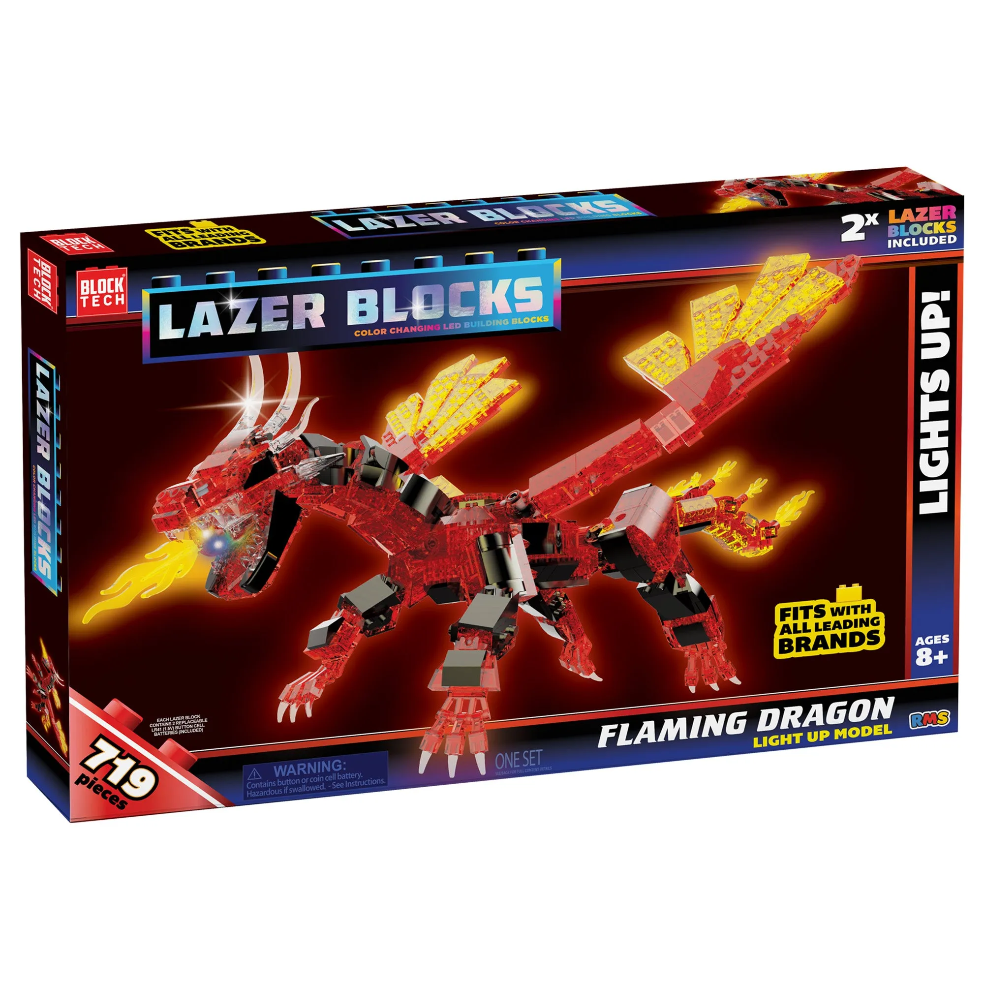 Block Tech Lazer Blocks, Flaming Dragon, 719 Pieces
