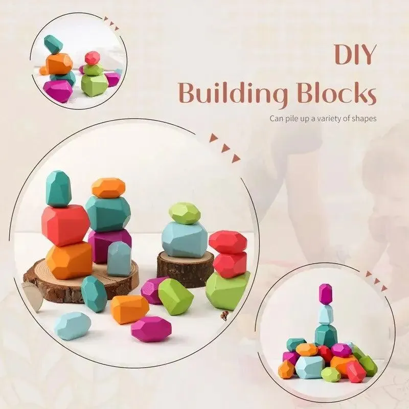 Colorful Wooden Building Blocks Kit for Creative Learning and Logical Development
