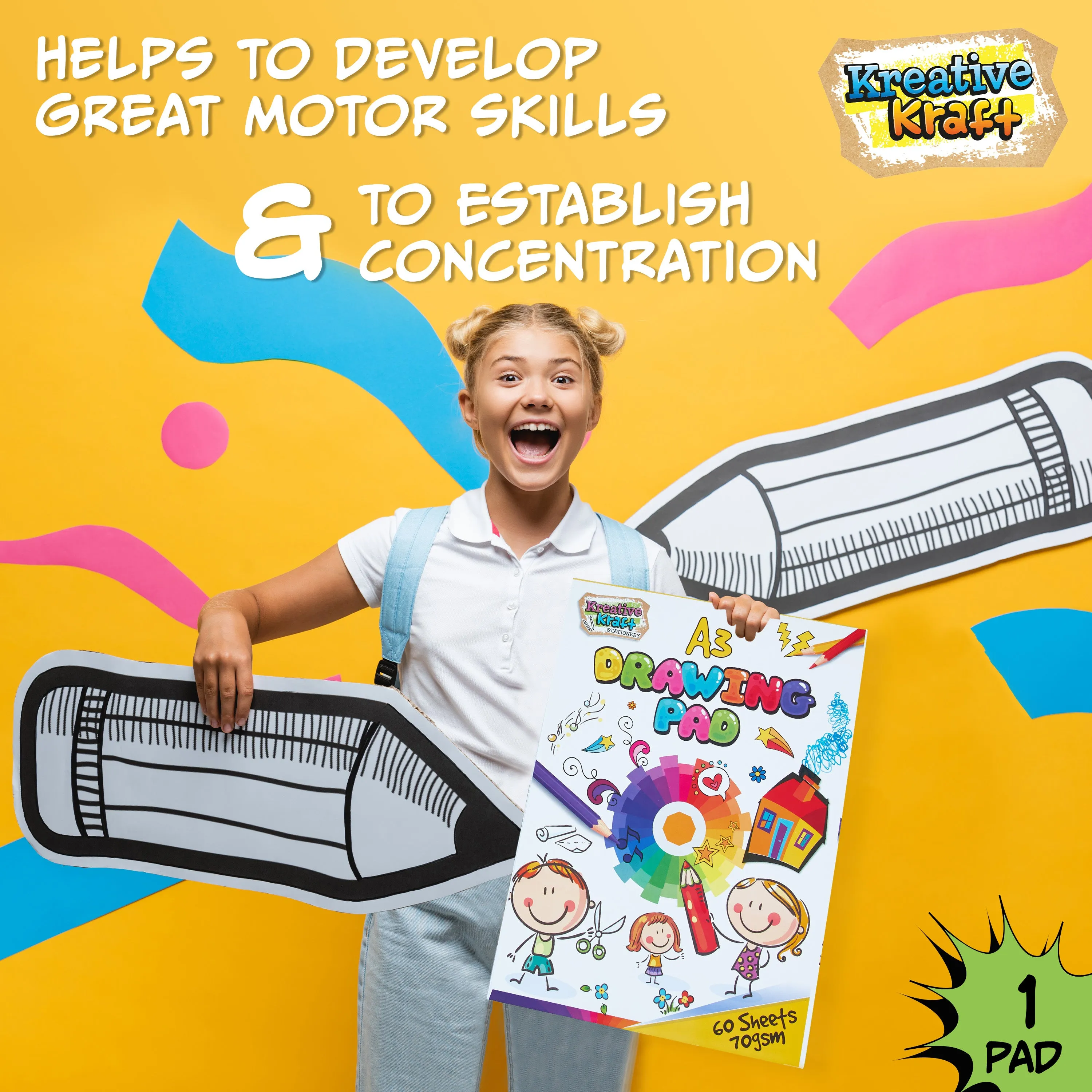 Drawing Pad for Kids, A3 70gsm Sketchbook - Pack of 1