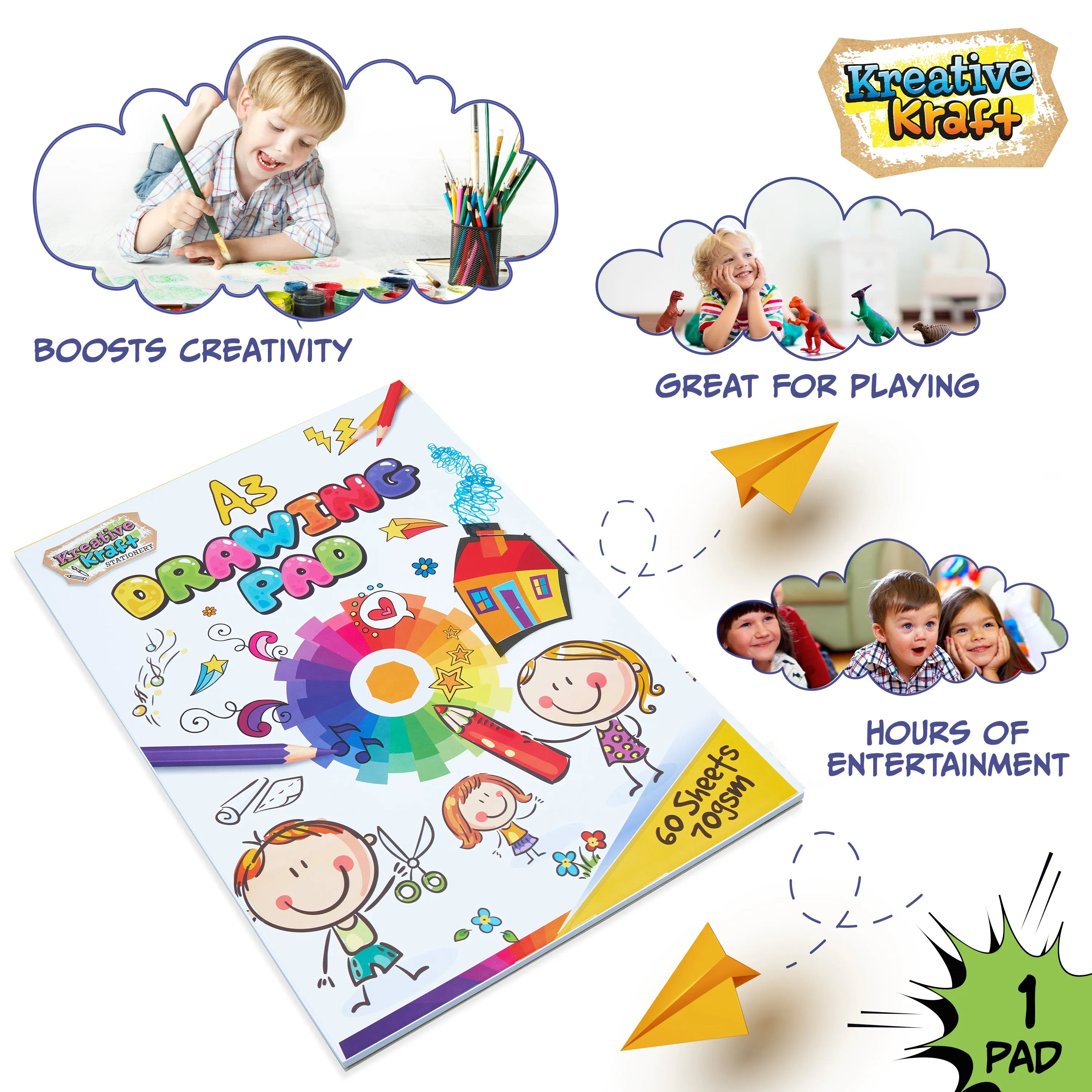 Drawing Pad for Kids, A3 70gsm Sketchbook - Pack of 1