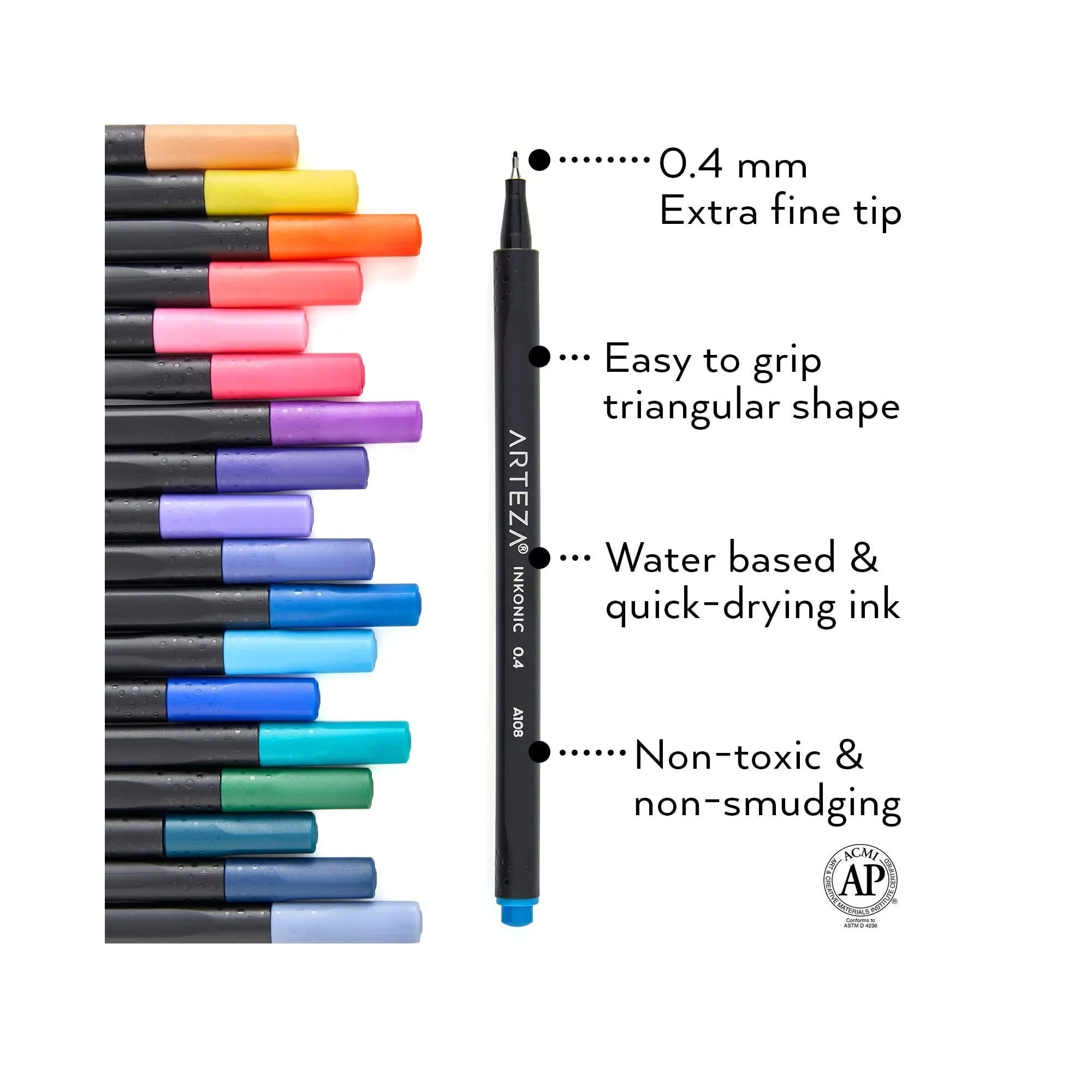 Inkonic Fineliners Fine Point Pens | Set of 72 Fine Tip Markers with Color Numbers | 0.4mm Tips