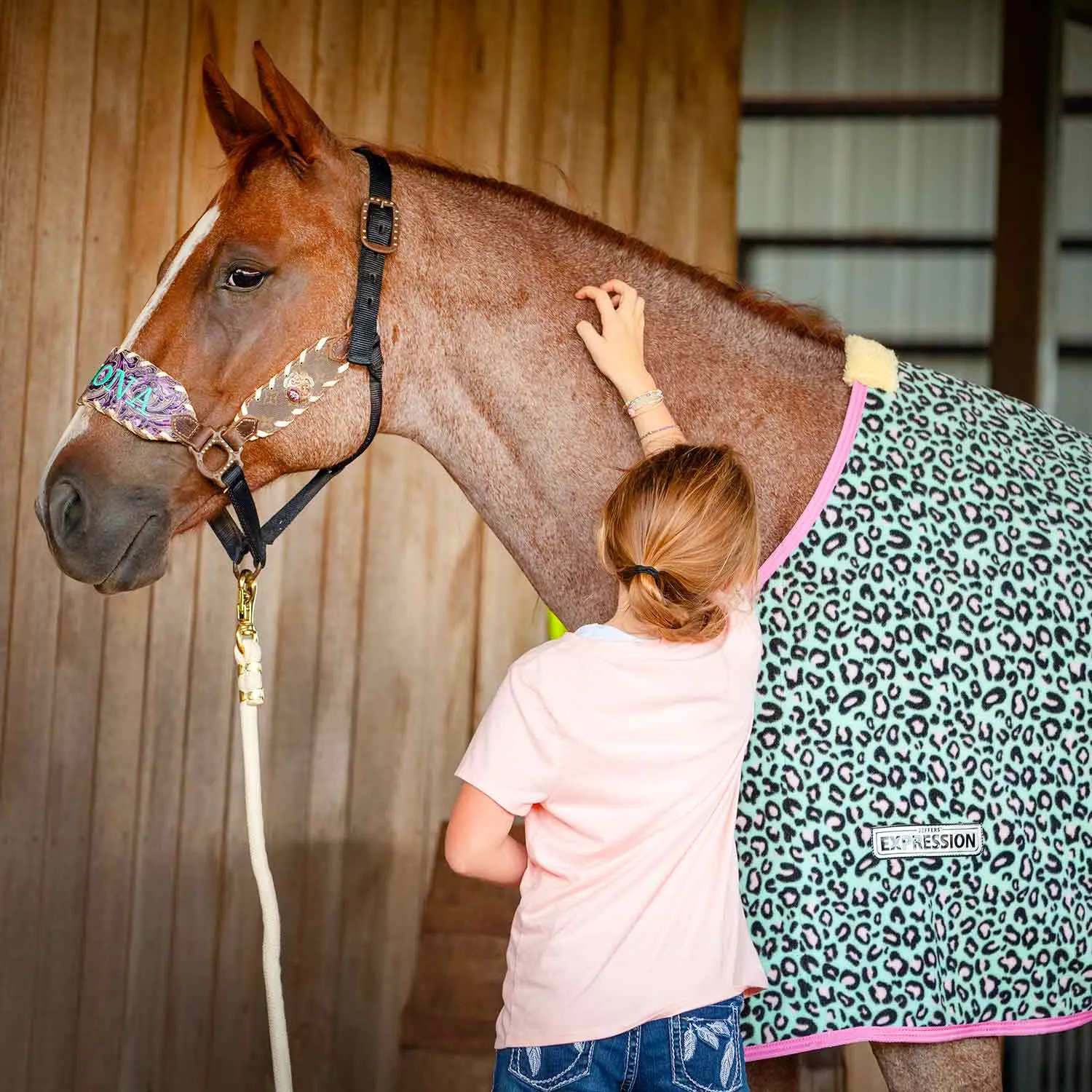 Jeffers Expression Standard Neck Fleece Horse Cooler, Party Cheetah