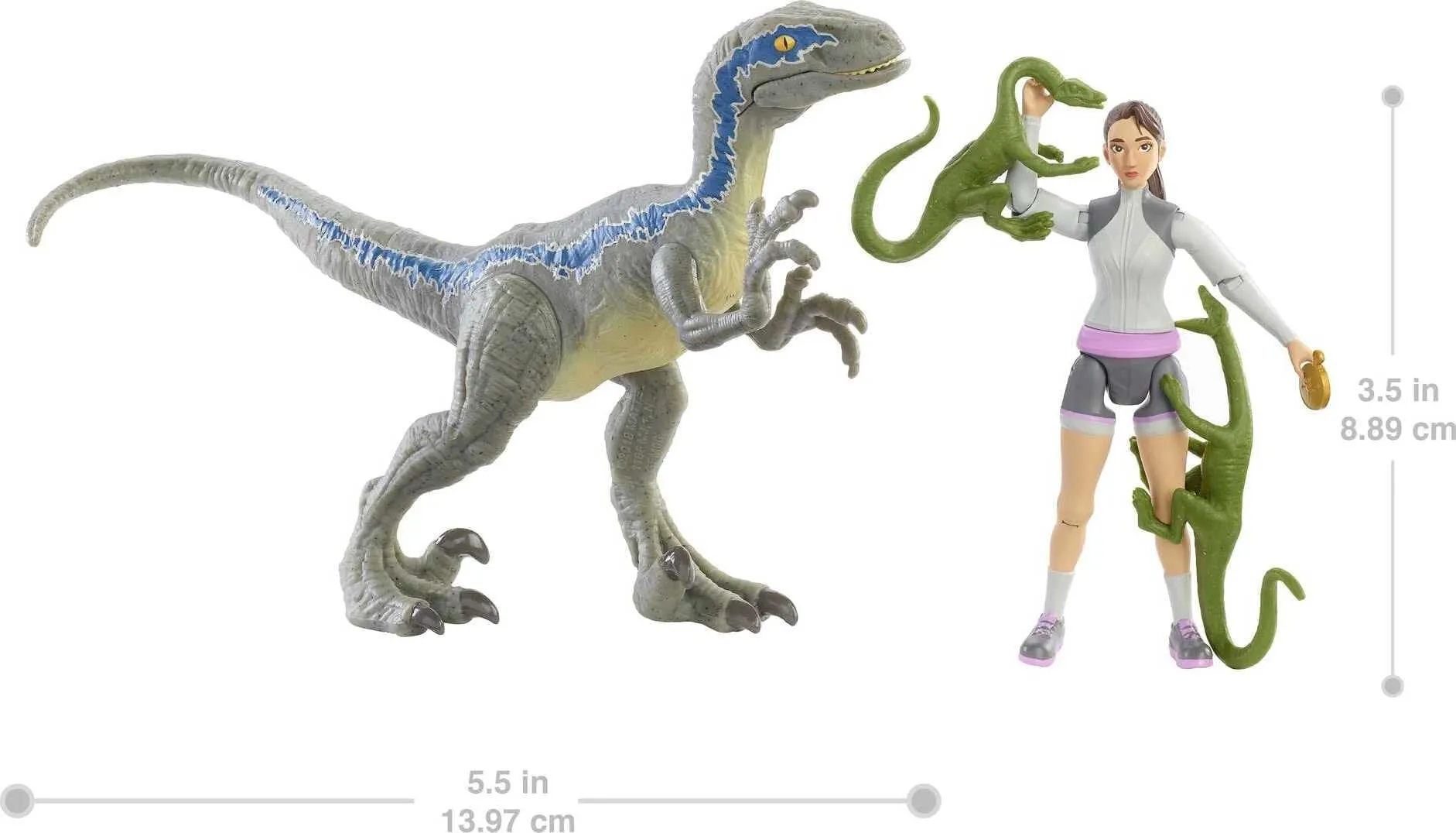 Jurassic World Human & Dino Pack, Yasmina Yaz Action Figure, Velociraptor & 3 Compys Dinosaur Toys