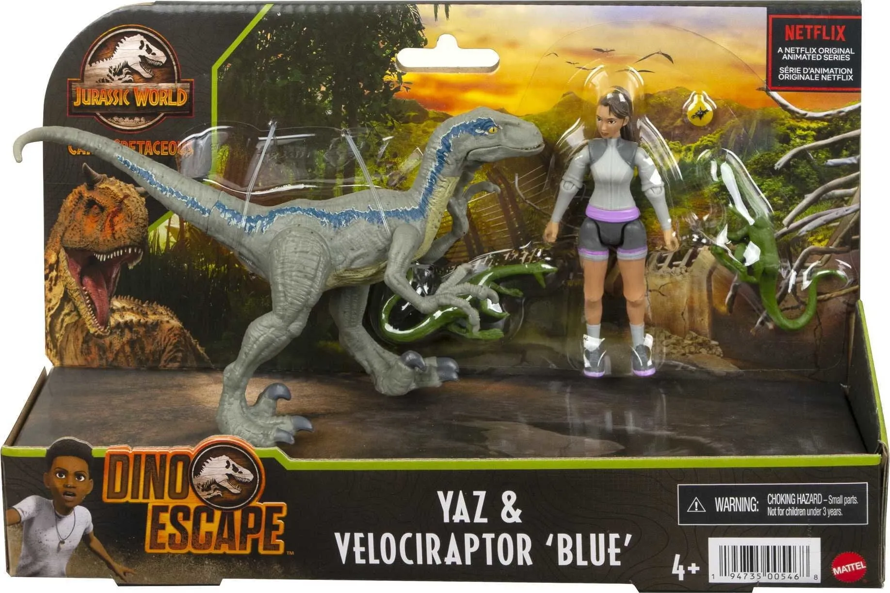 Jurassic World Human & Dino Pack, Yasmina Yaz Action Figure, Velociraptor & 3 Compys Dinosaur Toys