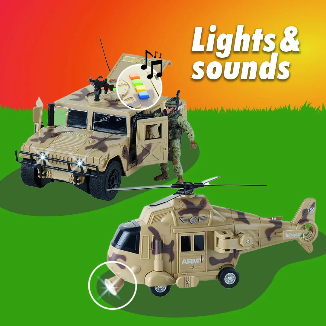 Military Action Figures and Vehicles Set - Army Helicopter Toy, Military Truck, Army