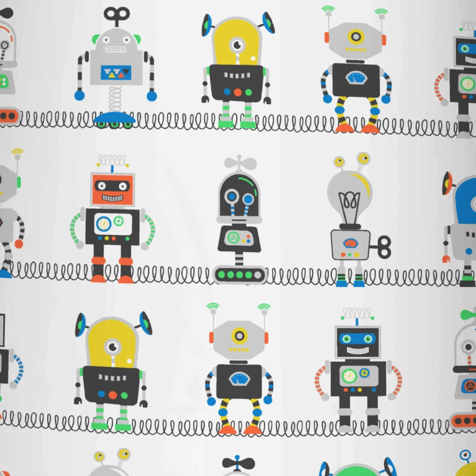 Robots Pair of Pencil Pleat Curtains by Bedlam in Blue