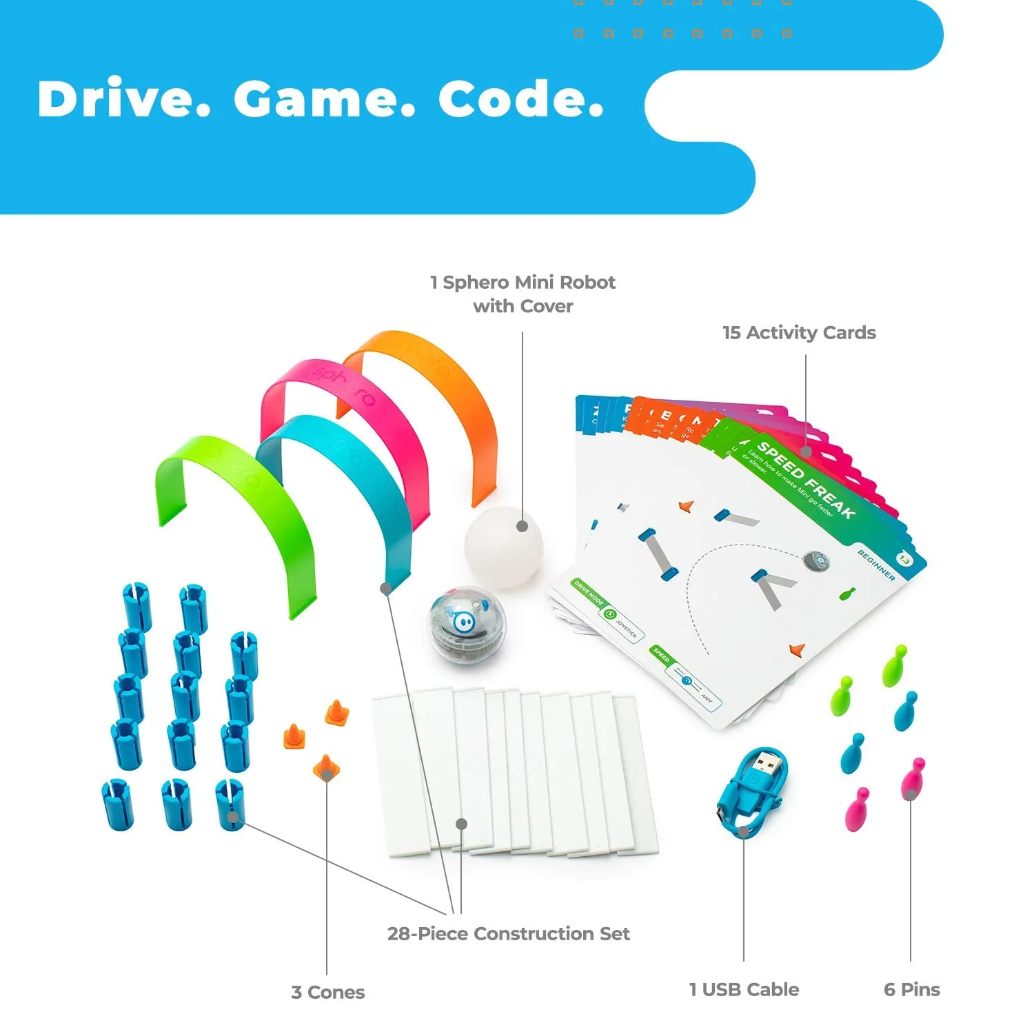 Sphero Mini Activity Kit: App-Controlled Robotic Ball and 55 Piece STEM Learning Construction Set, Play, Learn, Code, Ages 5 and up