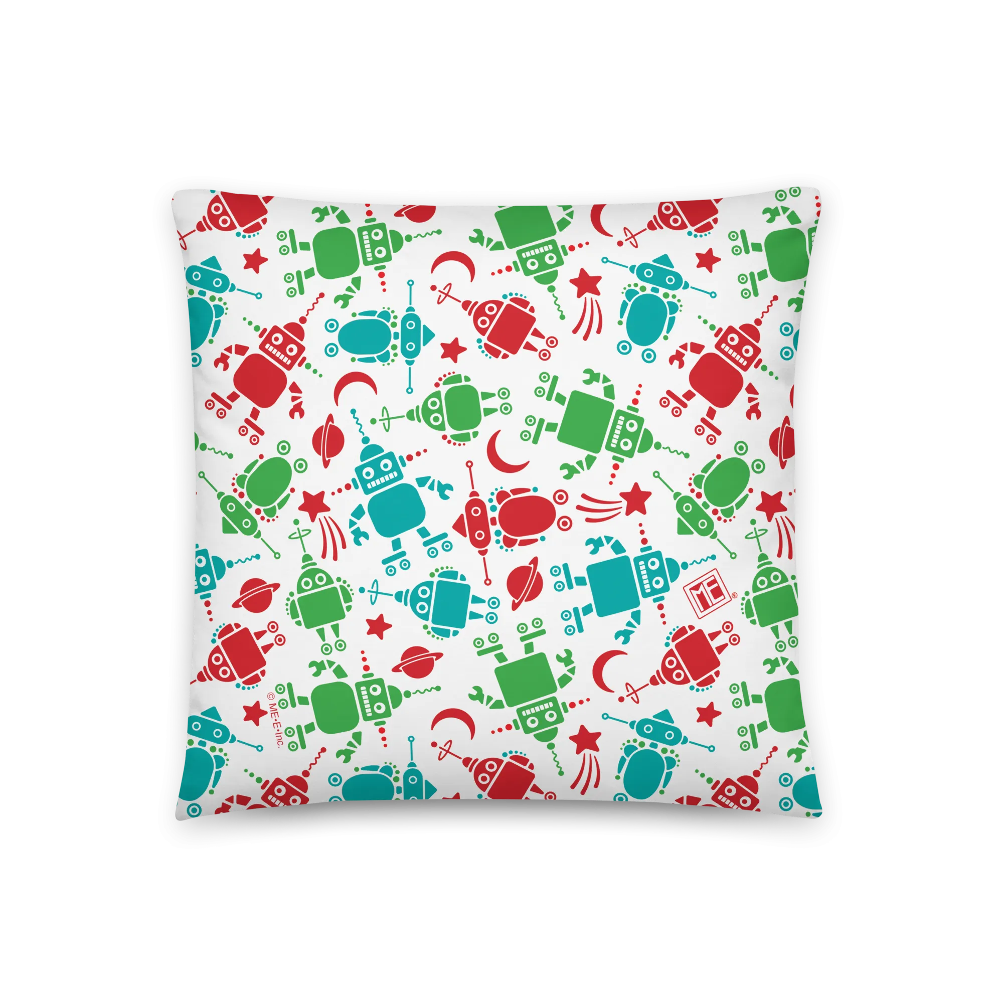 Turquoise Holiday Robots Pillow