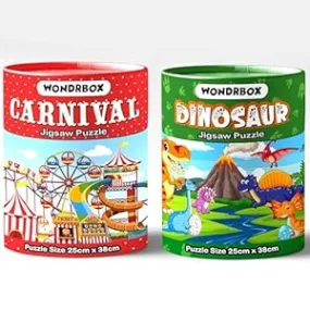 WONDRBOX Combo Puzzles-(Dinosaur and Carnival), Jigsaw Puzzle Game, Educational toy for 5 6 7 year old