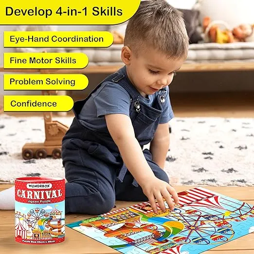 WONDRBOX Combo Puzzles-(Dinosaur and Carnival), Jigsaw Puzzle Game, Educational toy for 5 6 7 year old