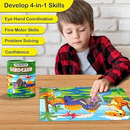 WONDRBOX Combo Puzzles-(Dinosaur and Carnival), Jigsaw Puzzle Game, Educational toy for 5 6 7 year old