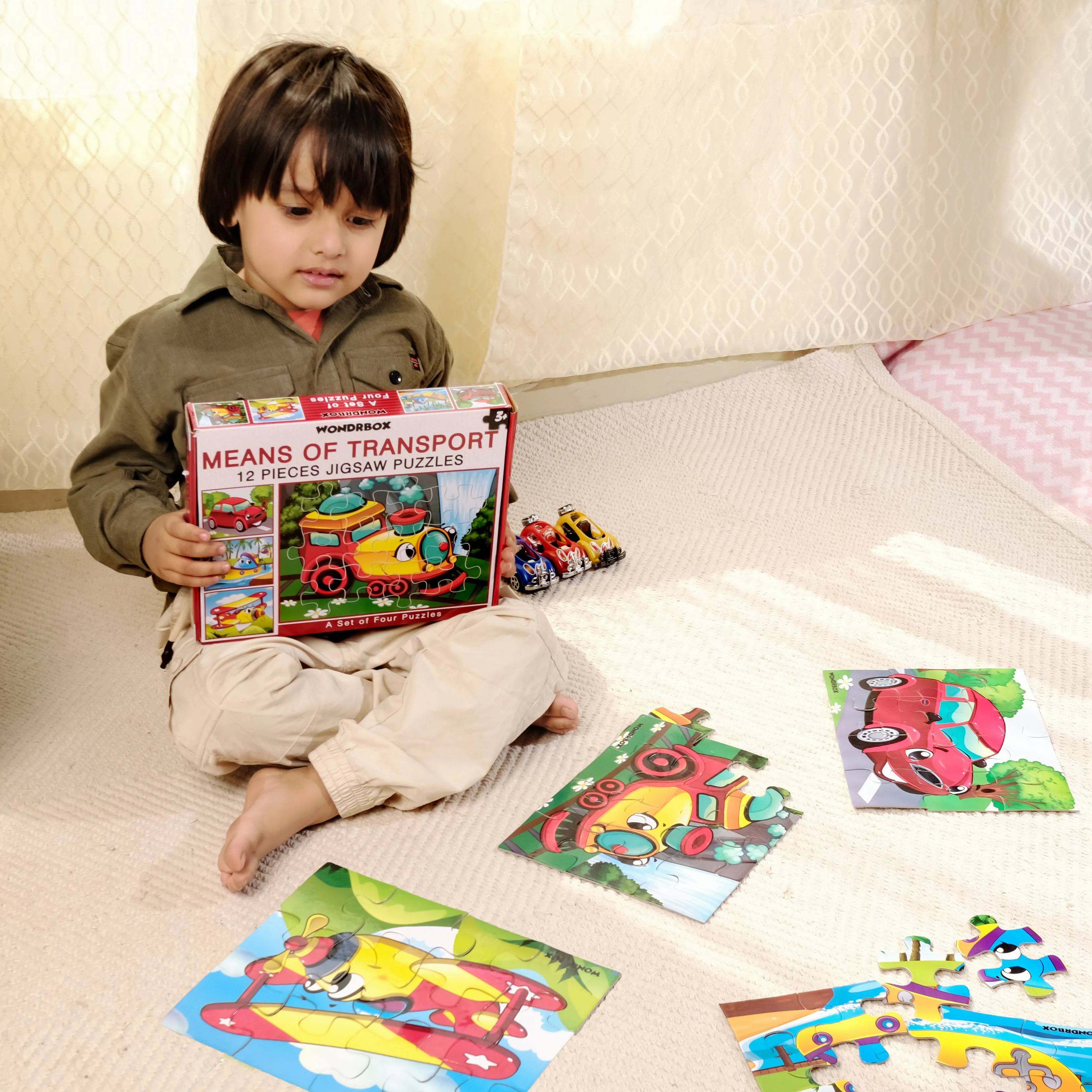WONDRBOX Means of Transport Jigsaw Puzzle Game, Educational toy for 3 4 5 year old